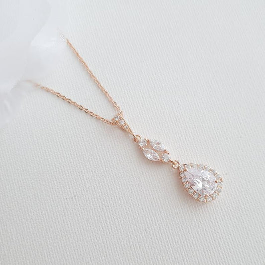 Rose Gold Pendant Drop Necklace for Weddings-Hayley