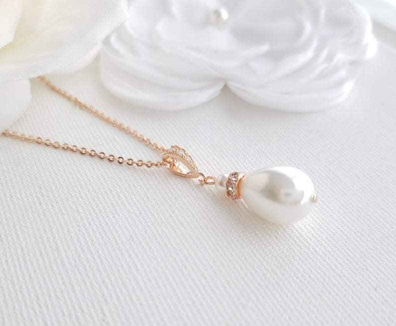 teardrop pearl pendant necklace in rose gold - Poetry Designs