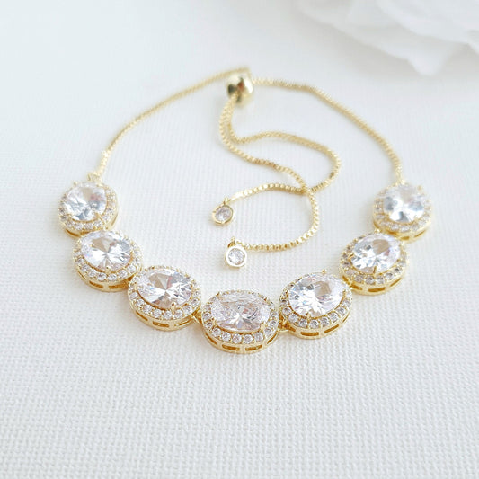 Gold and Cubic Zirconia Bridal Bracelet- Emily