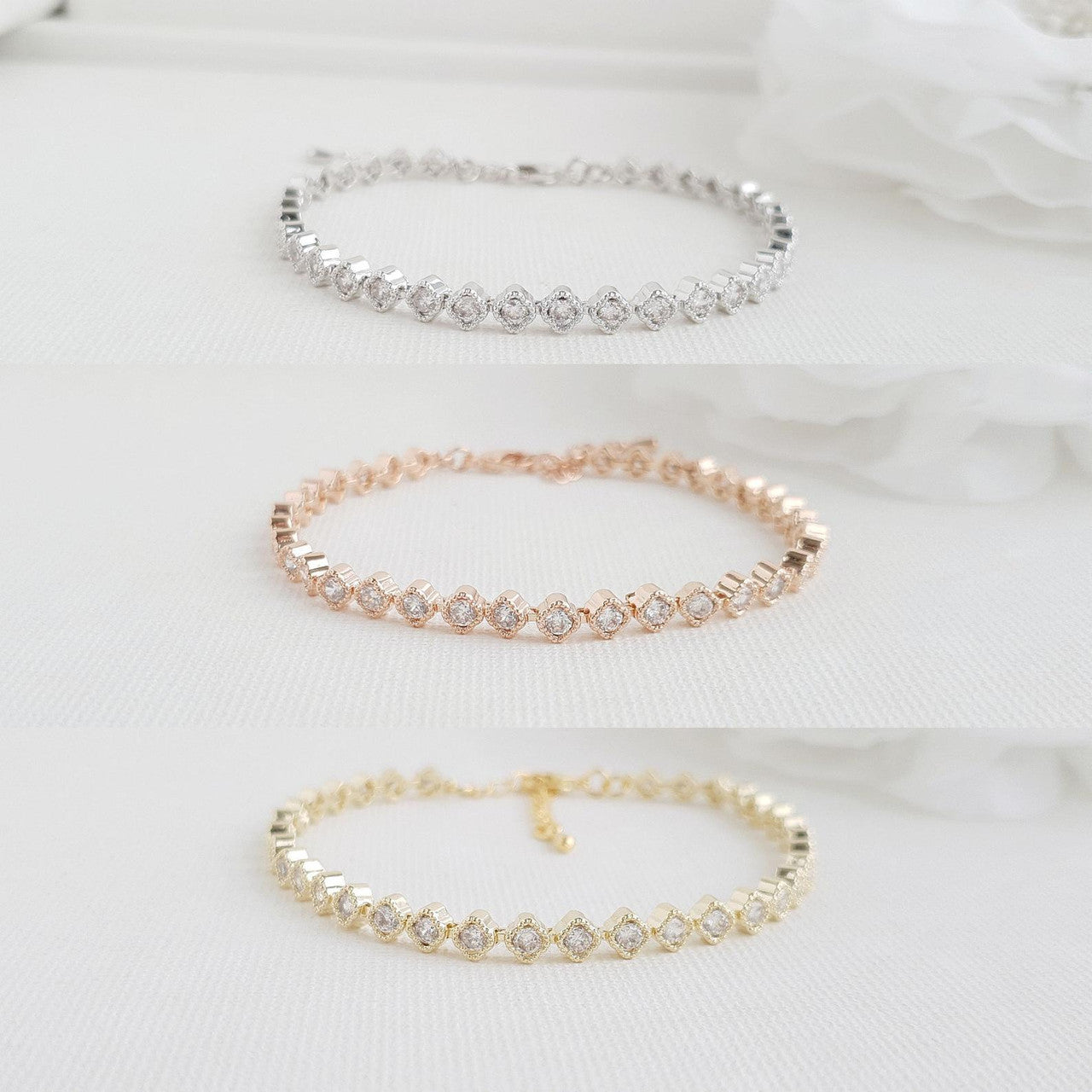 Wedding Tennis Bracelet in Rose Gold & CZ - Lisa
