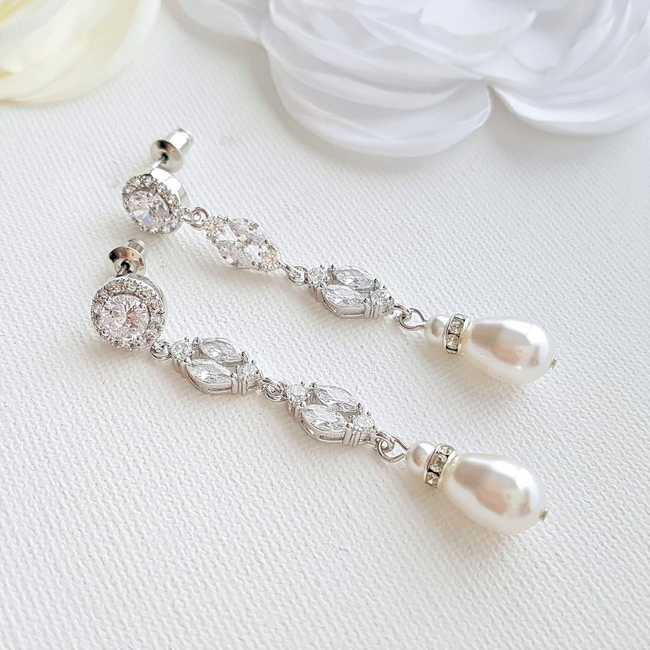 long earrings for Weddings with Pearl Drops- Poetry Designs