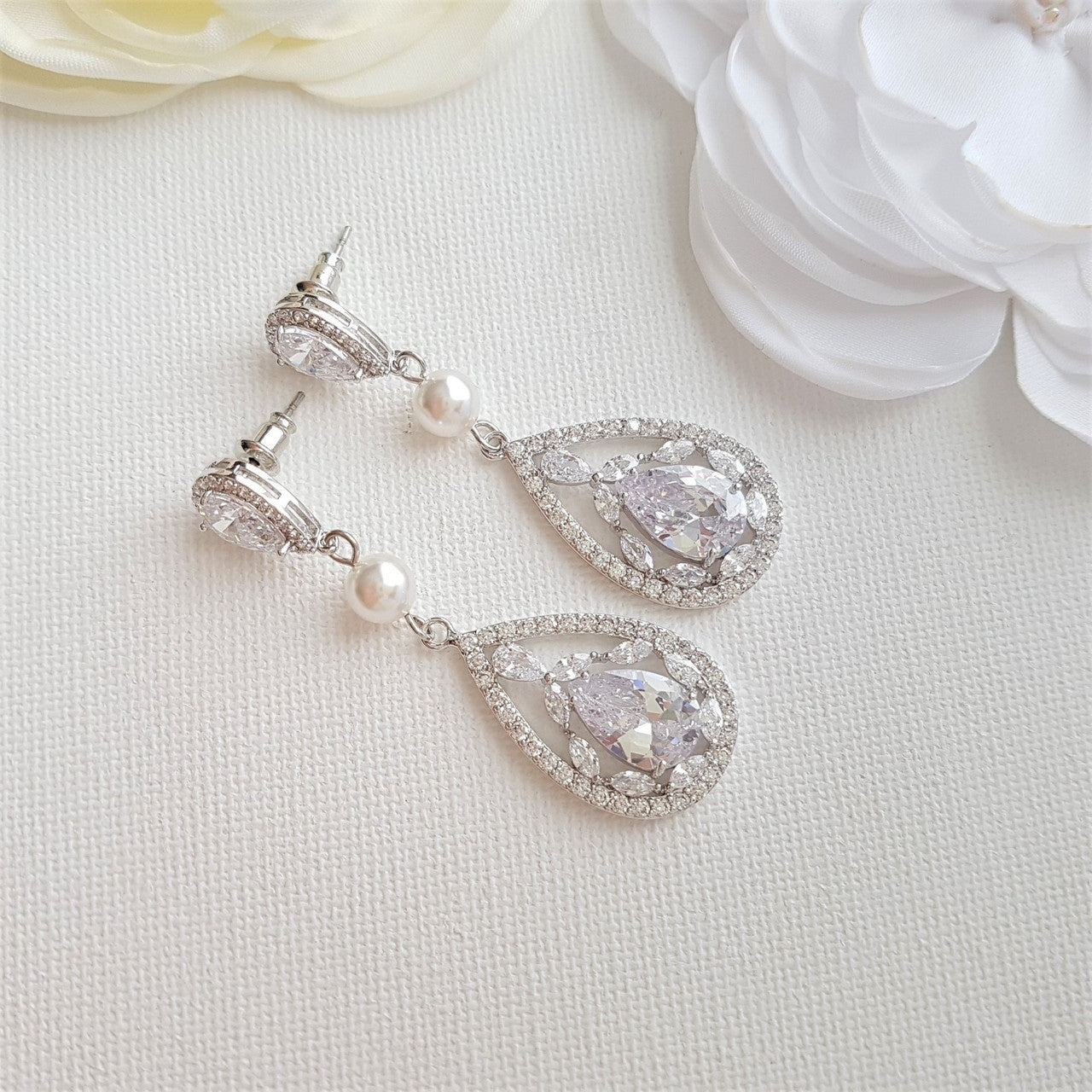 Rose Gold CZ Crystal Earrings for Weddings & Brides-Esther