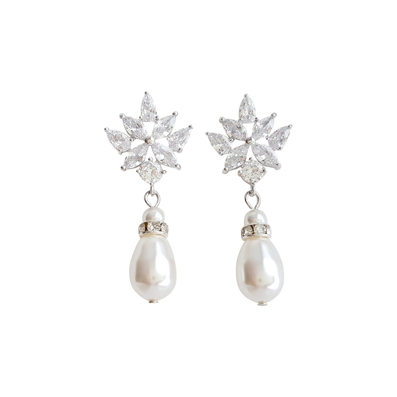 Crystal Bridal Earrings with Pearl Drop- Rosa
