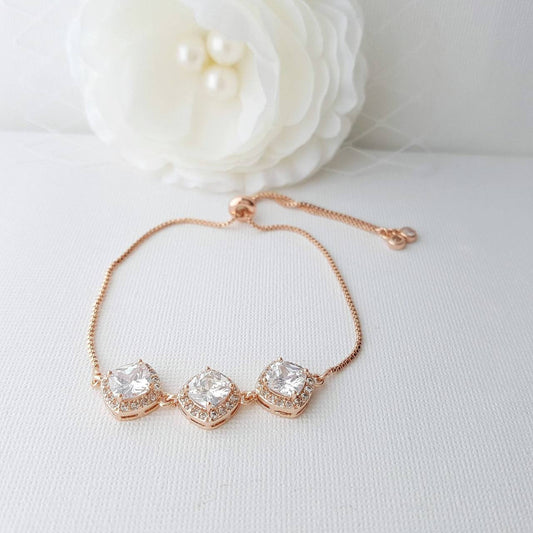 Gold Bracelet for Brides in Rhombus Cubic Zirconia- Celia