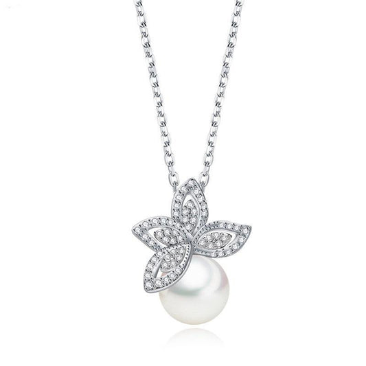 Leaf Necklace With Pearl-Ann