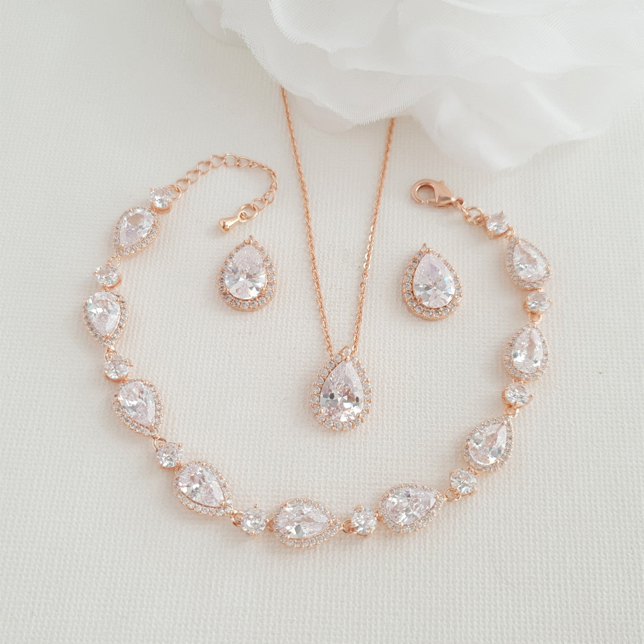 Simple Bridal Jewellery Set with Stud Earrings Necklace Bracelet-Emma