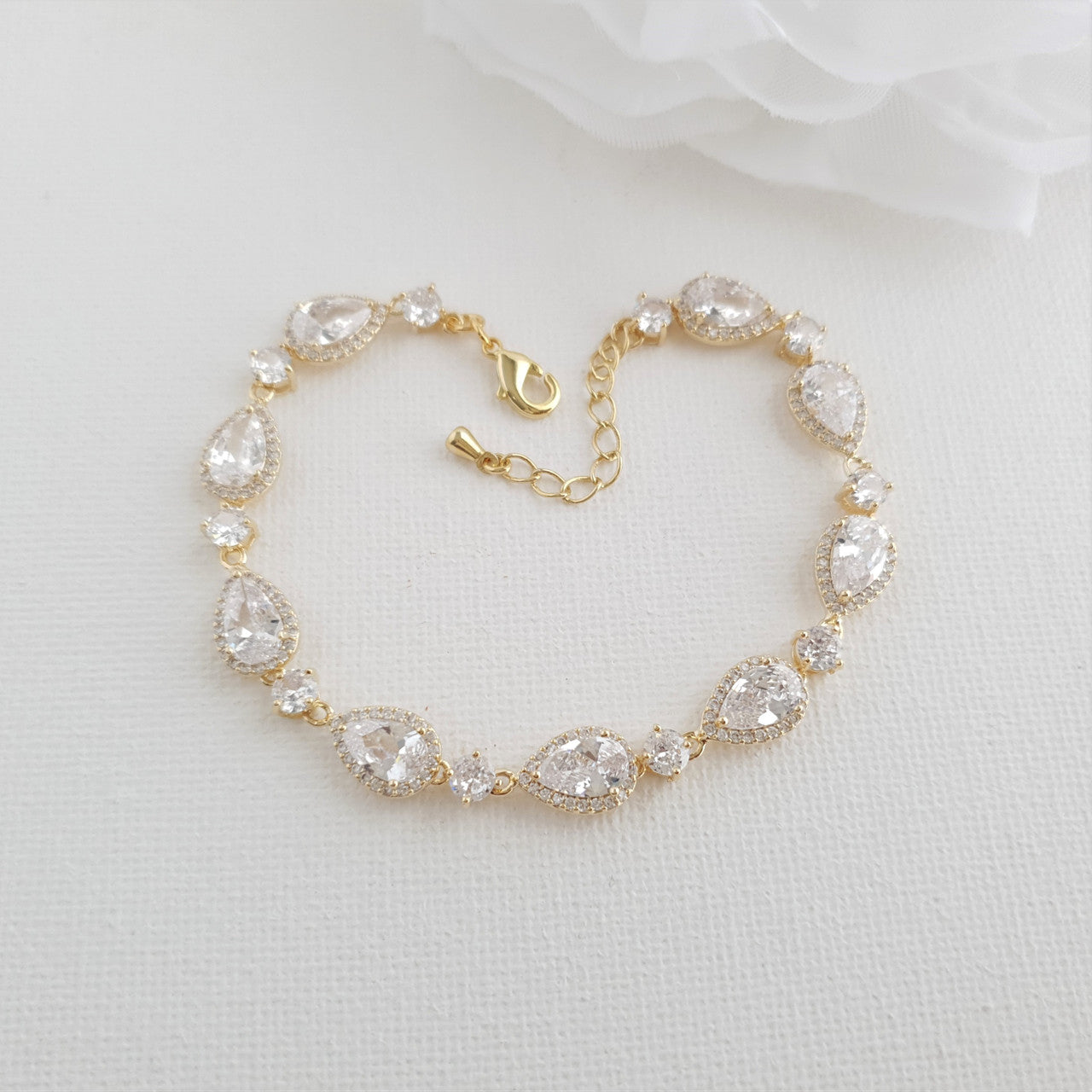 Dainty Teardrop Wedding Bracelet in Gold for Brides-Emma