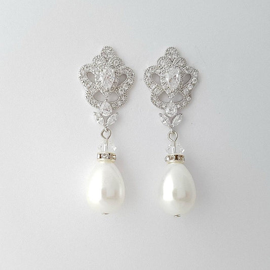 Victorian Style Pearl Drop Earrings-Mabel