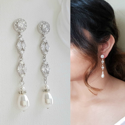 Long Pearl Drop Earrings for Weddings- Poetry Designs