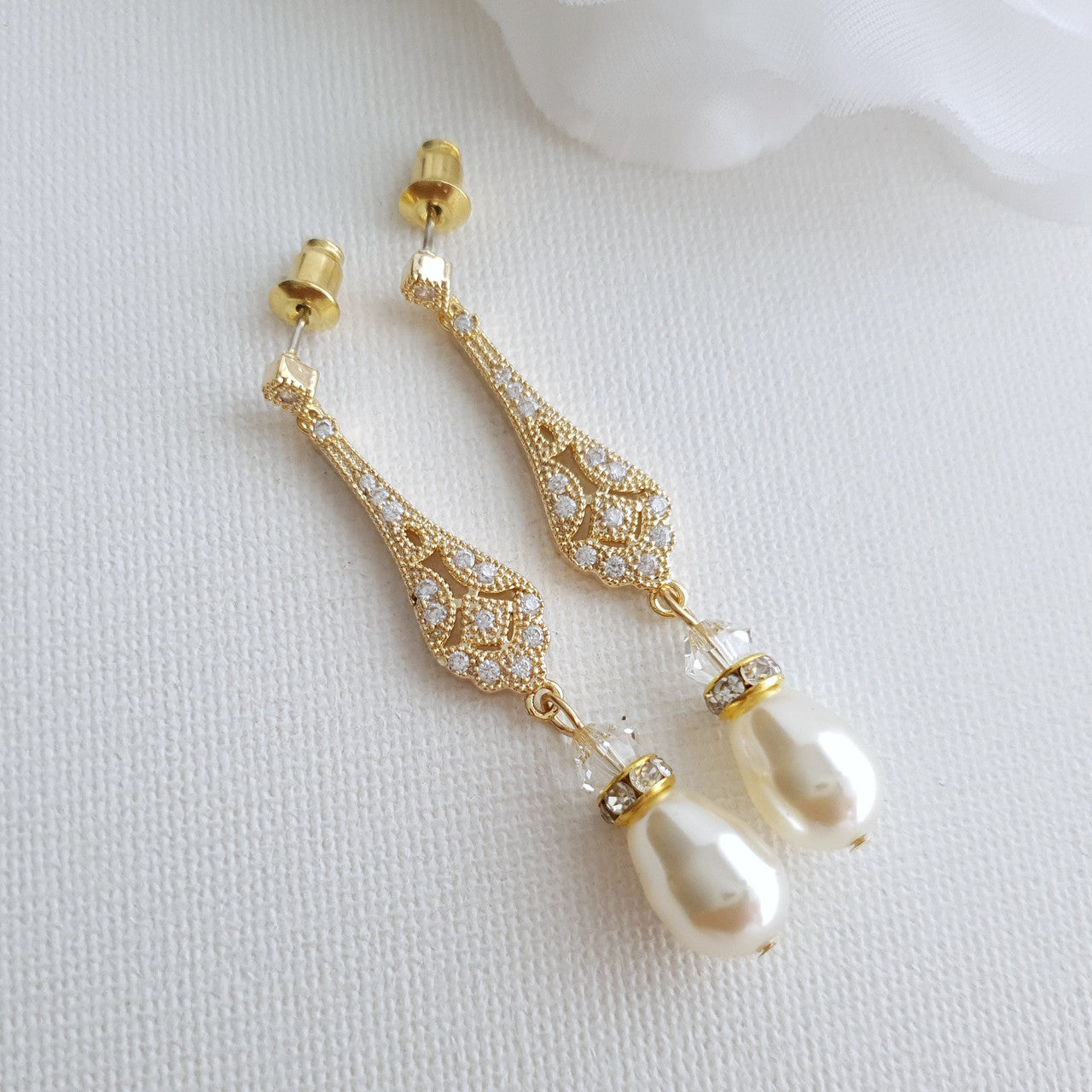 Vintage Wedding Earrings in Gold-Lisa