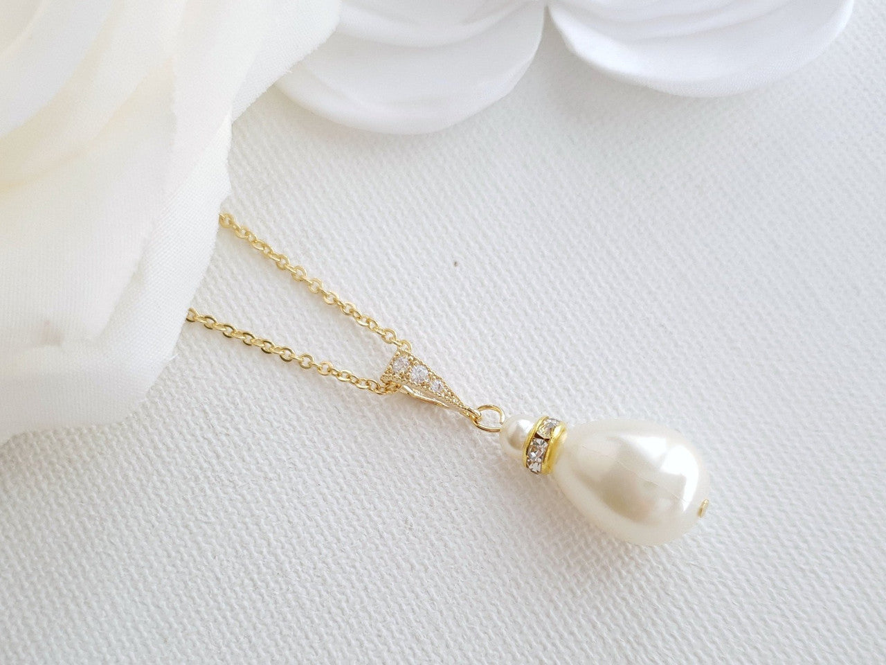 simple gold pearl necklace for brides and bridesmaids- Poetry Designs
