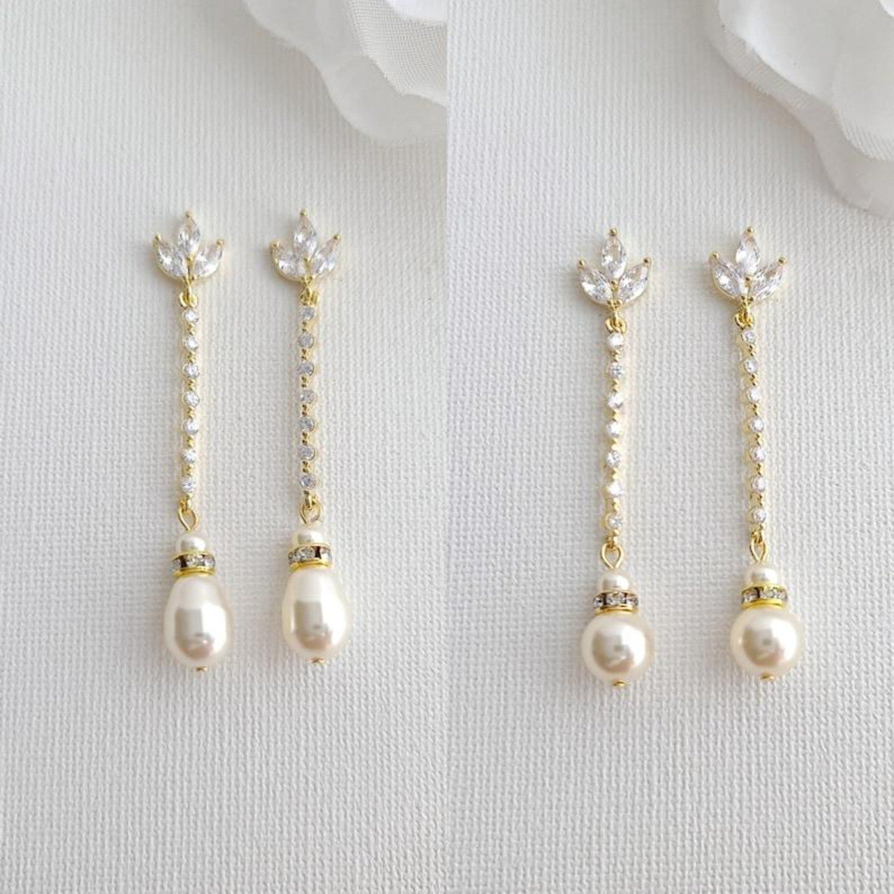 Long Pearl Drop Earrings and Necklace Set- Jodi