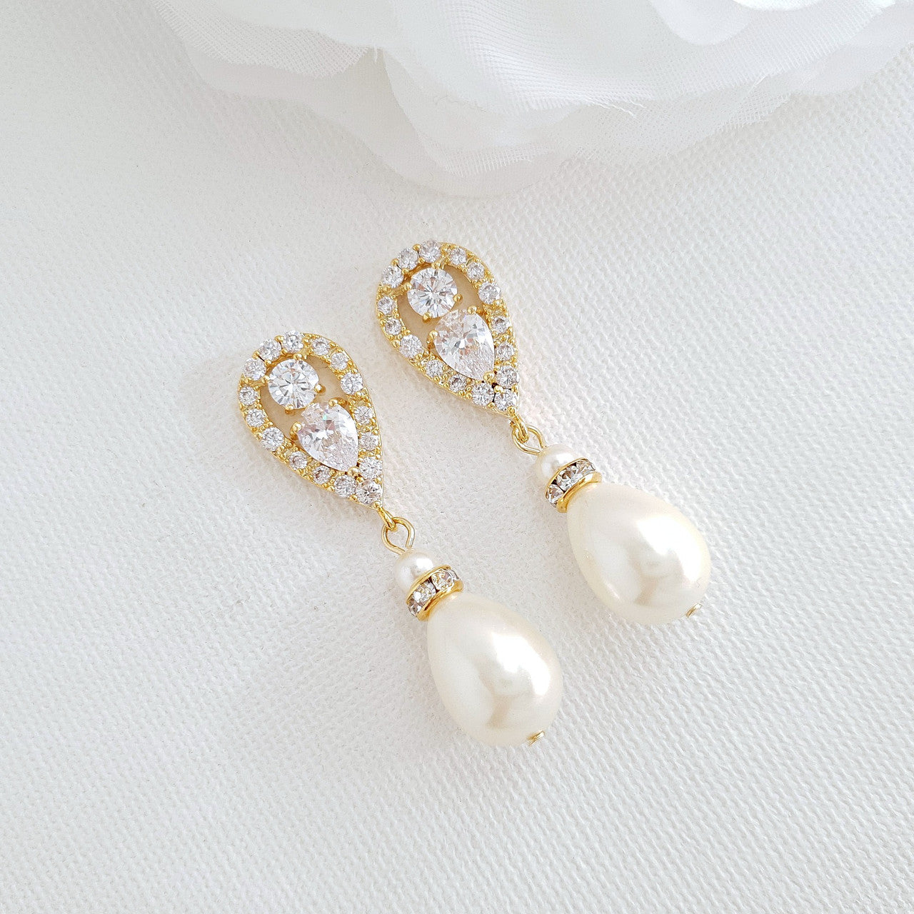 Rose Gold Pearl Drop Earrings-Cera