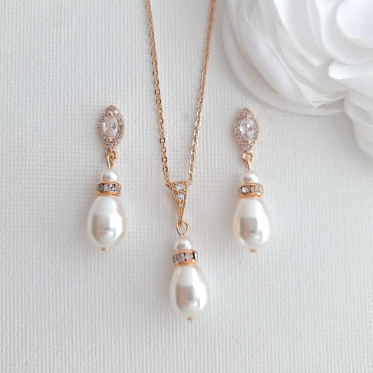 Bridesmaids Jewellery Gift with Pearl Earrings Necklace Set- Ella