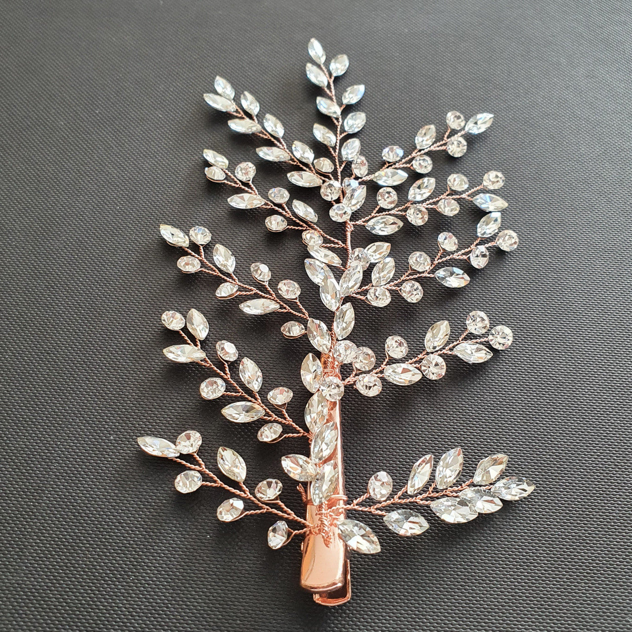 Bridal Hair Clip with Tiny Crystal Leaves-Fern