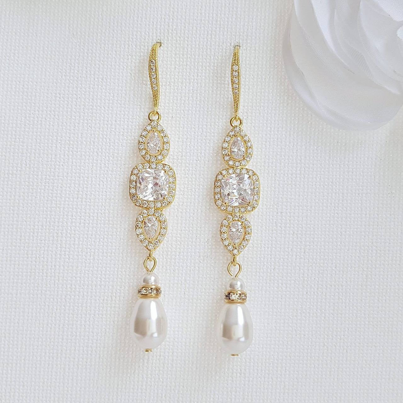 Gold Pearl Bridal Earrings- Gianna