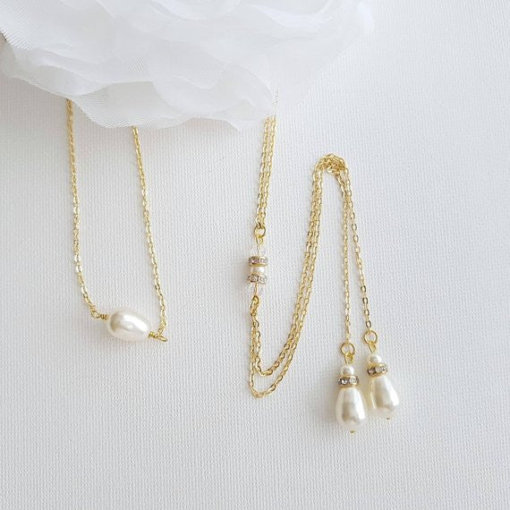 Gold Back Necklace With Pearl Drops-June