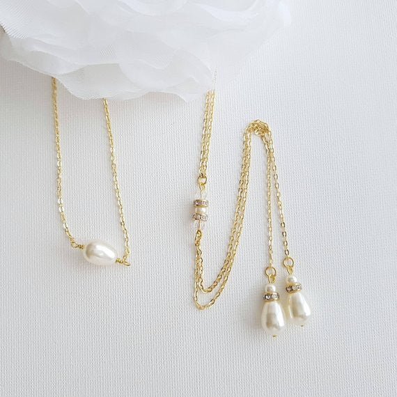 Gold Back Necklace With Pearl Drops-June