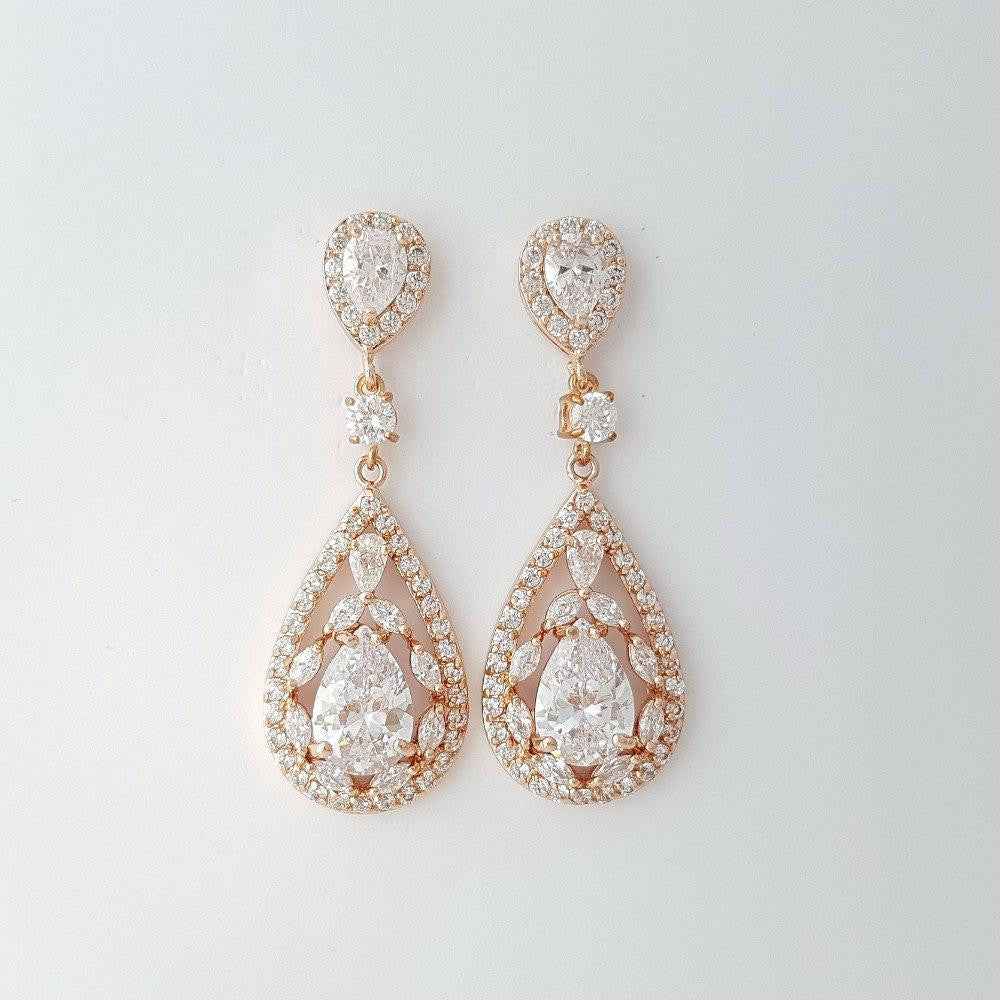 Bride Earrings in Rose Gold for Wedding-Esther