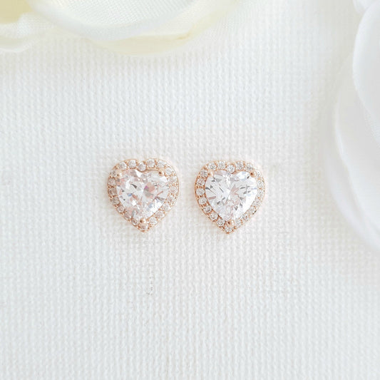 Rose Gold Heart Stud Earrings -Diana