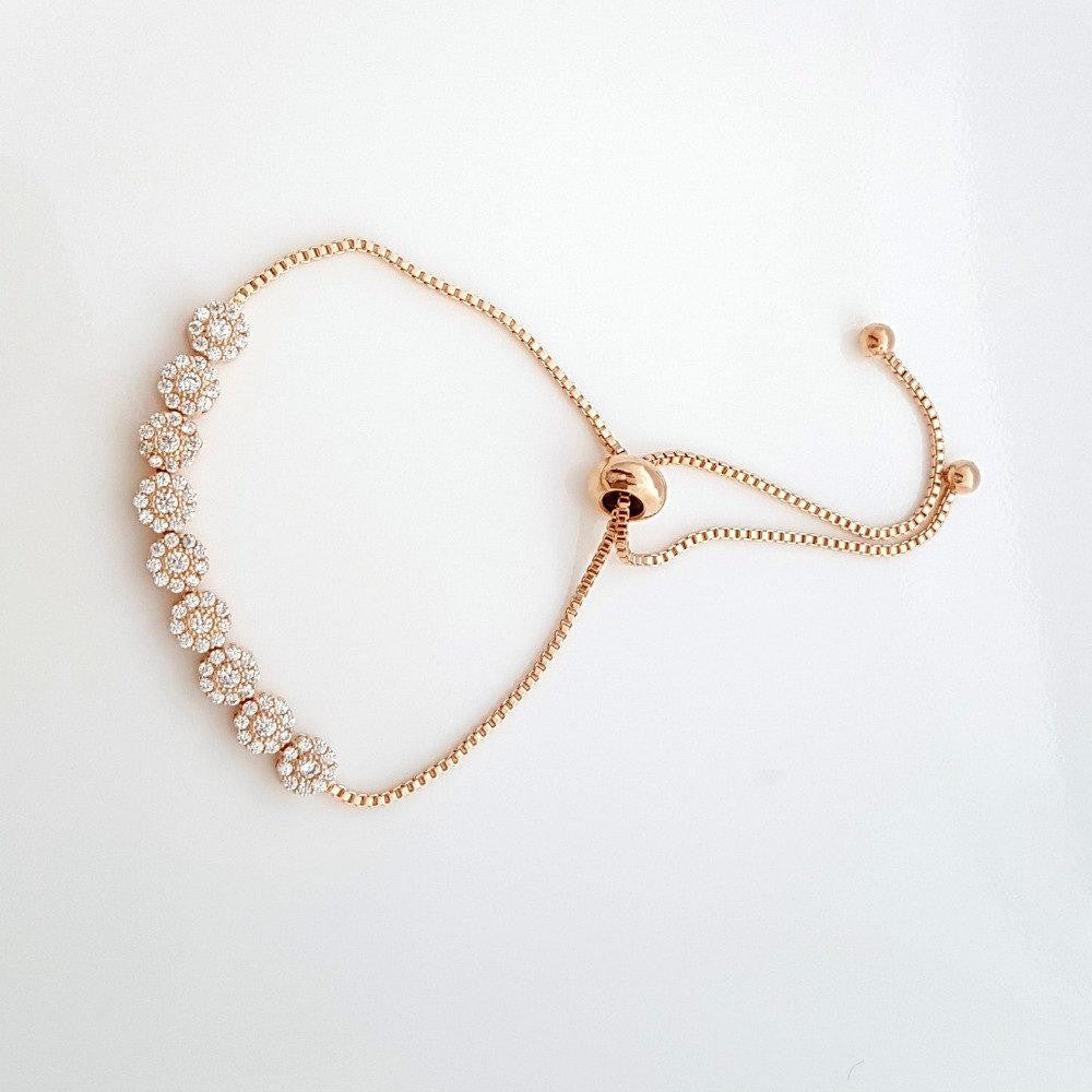 Rose Gold Bridal Bracelet, Bangle Bracelet, Wedding Jewelry, Gold, Crystal Bridal Bracelet, Adjustable Slide Bracelet, Reagan Bracelet