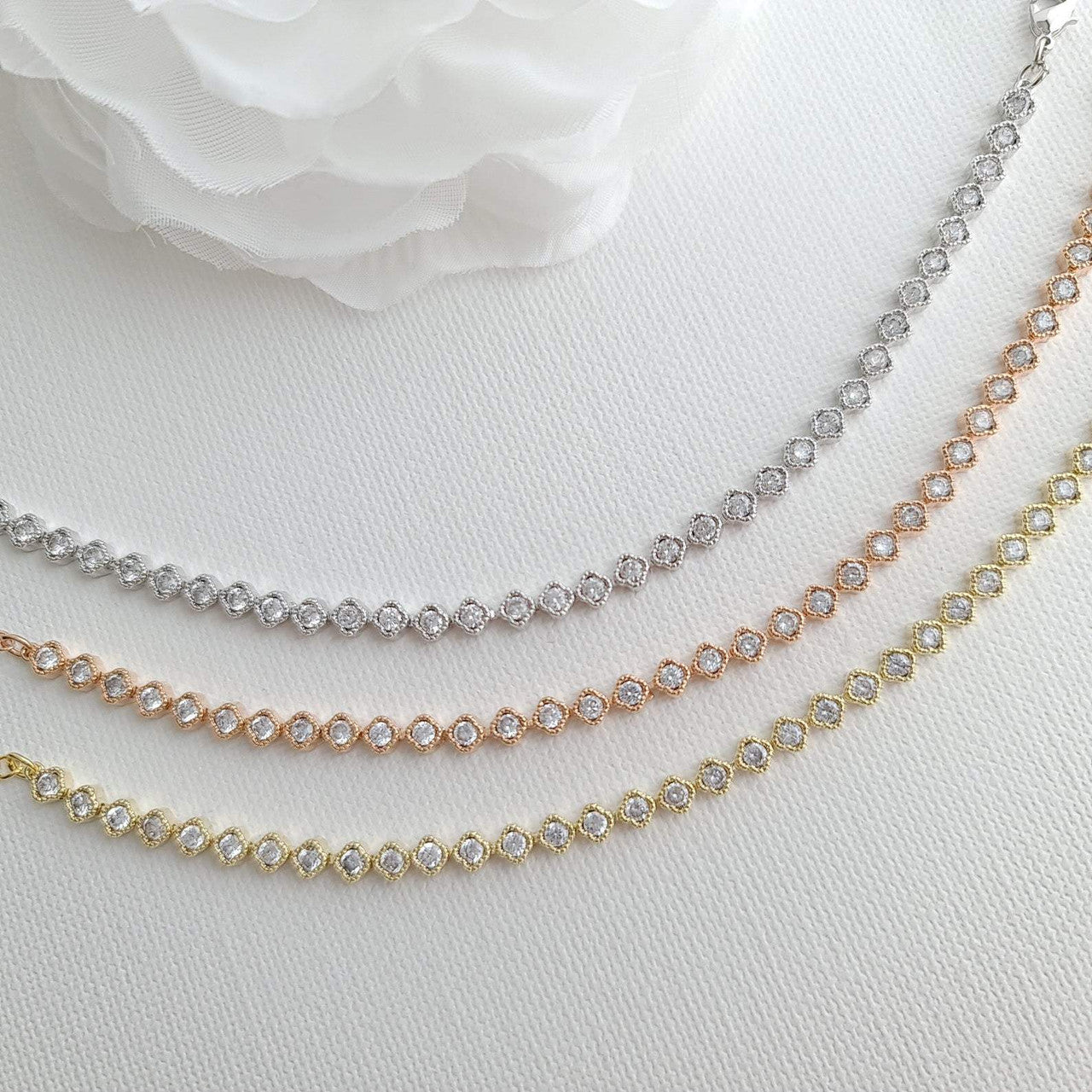 Wedding Tennis Bracelet in Rose Gold & CZ - Lisa