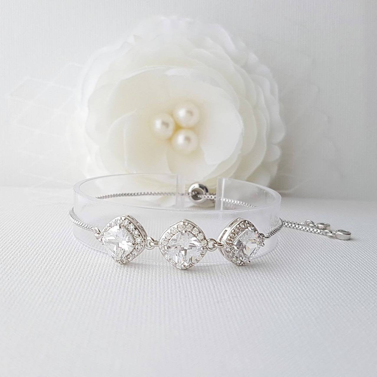 Cushion Cut Rhombus Shaped CZ Slider Bracelet- Celia
