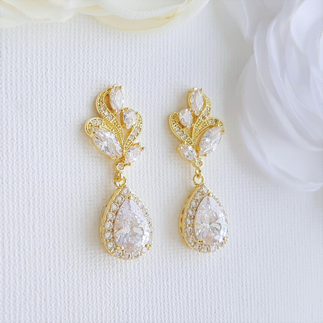 Pink Gold Bridal Earrings-Wavy