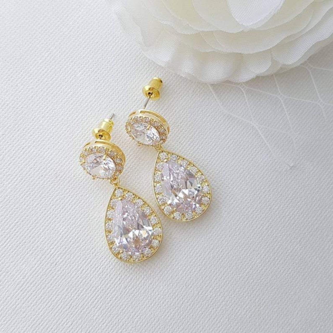 Gold and Cubic Zirconia Drop Earrings- Poetry Designs