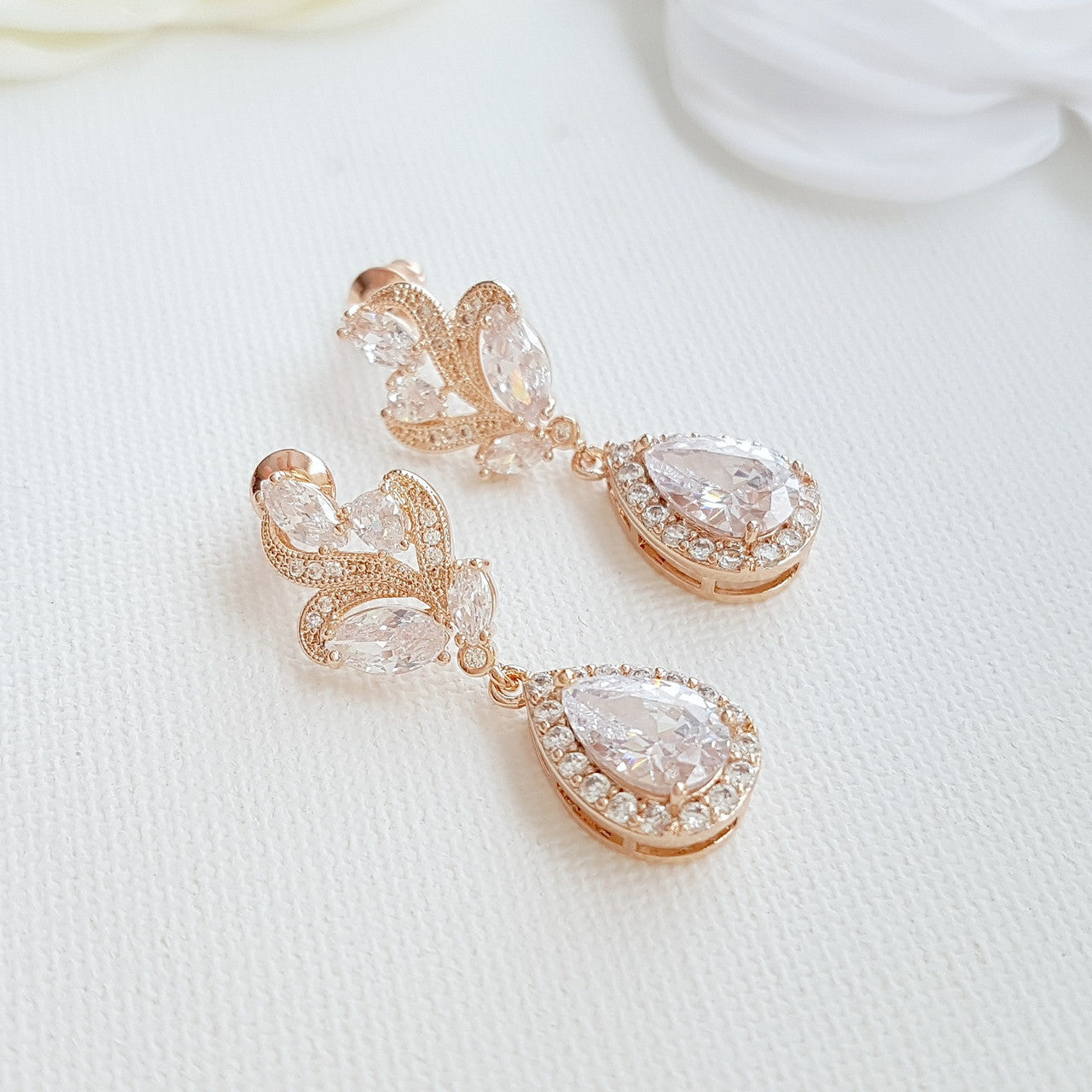 Pink Gold Bridal Earrings-Wavy