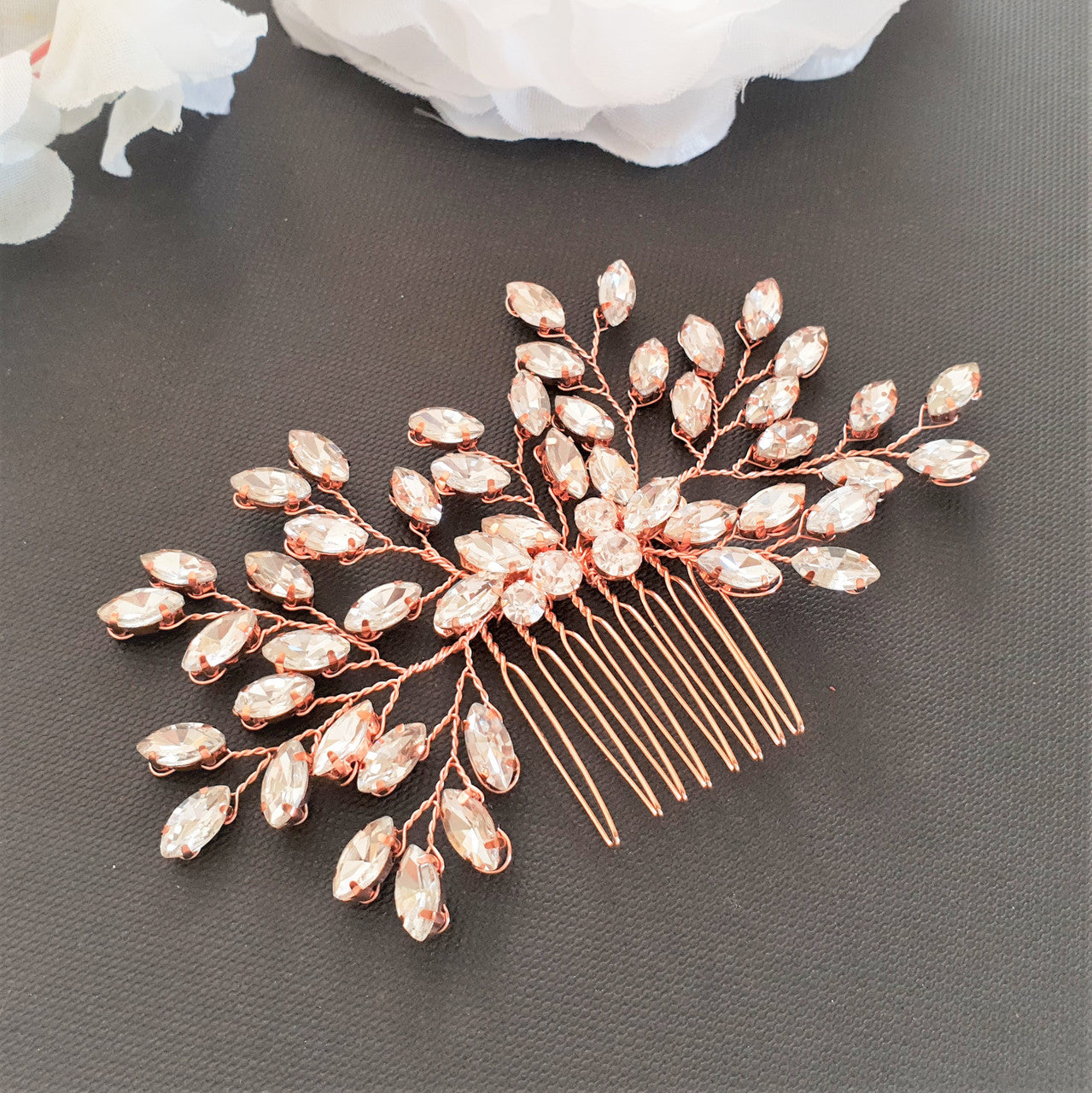 Delicate Gold and Crystal Bridal Hair Comb-Pasque