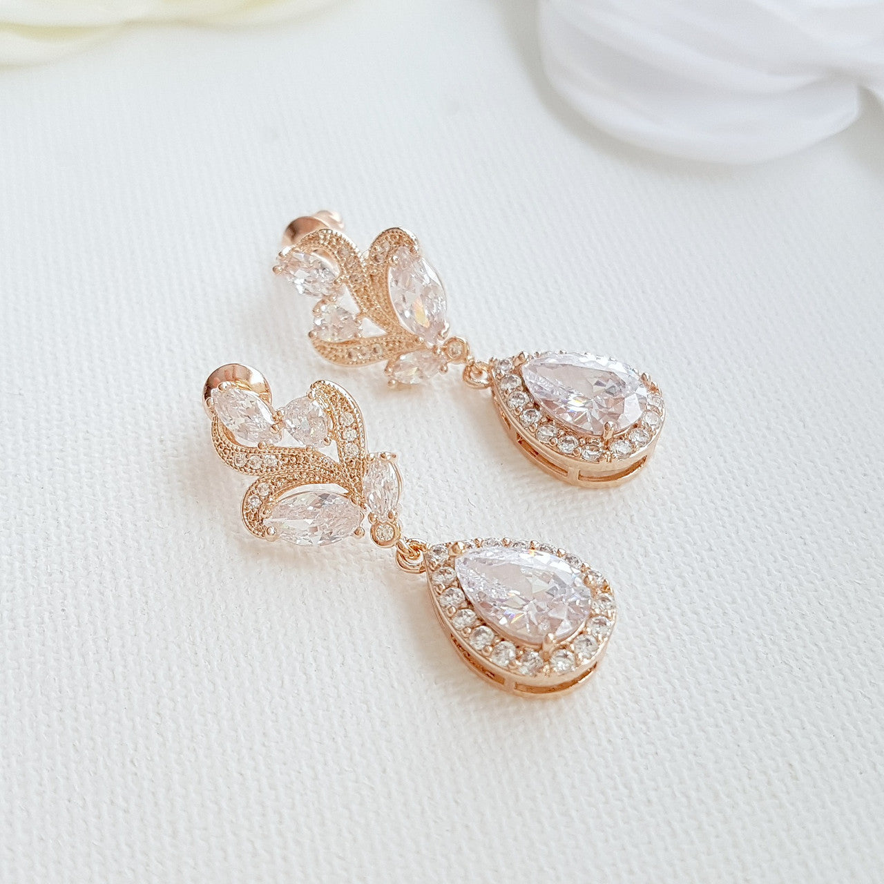 Clear Crystal Drop Earrings for Wedding Silver-Wavy