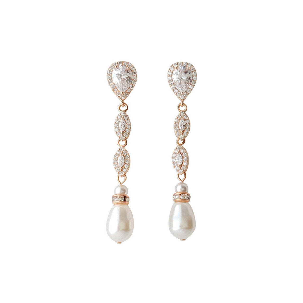 Slim Gold and Pearl Drop Earrings-Abby