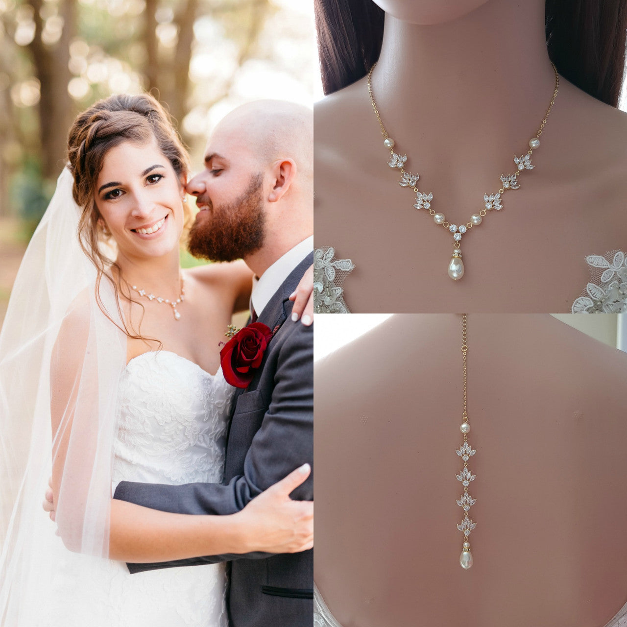 Gold Crystal Backdrop Necklace - Rosa