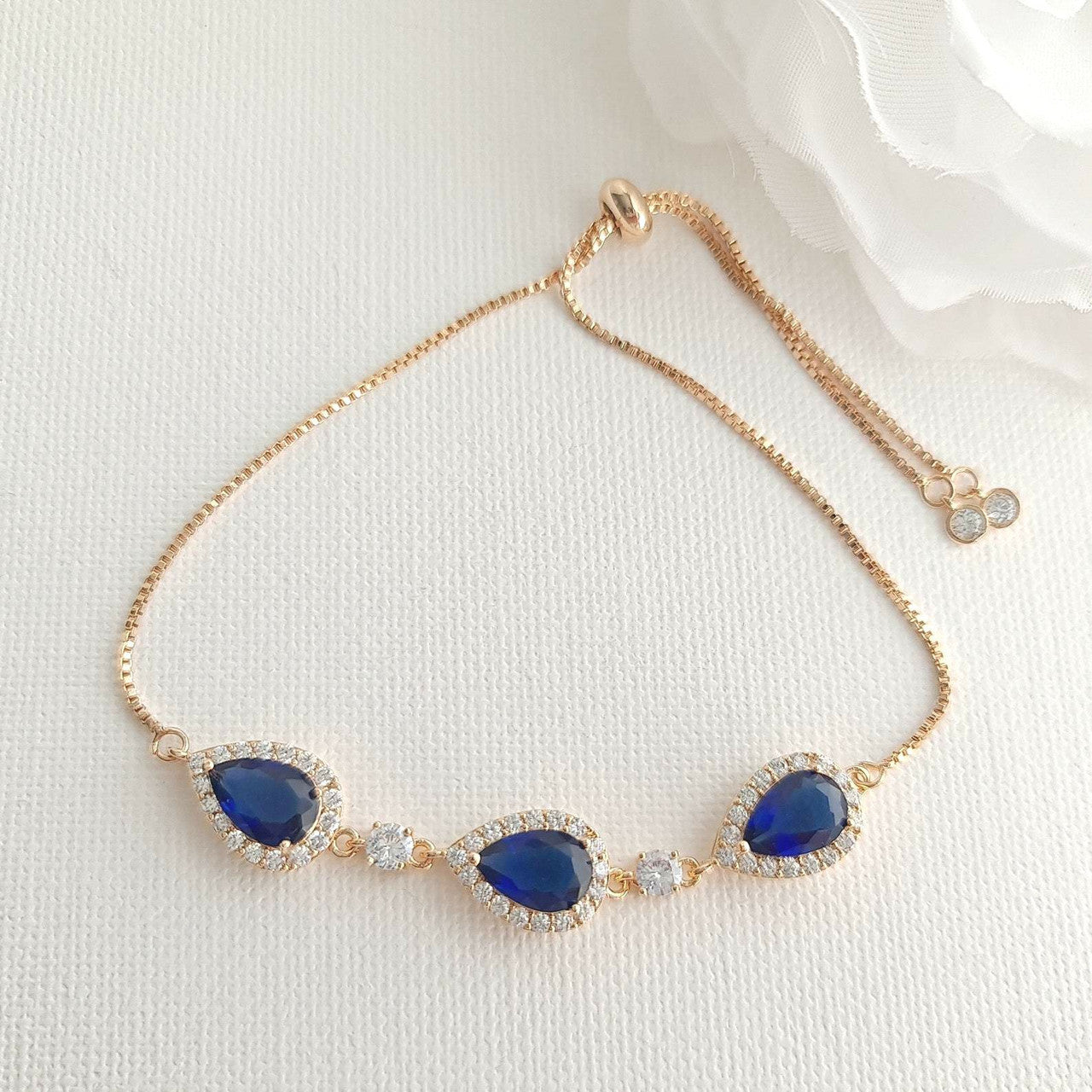 Bracelet in Sapphire Blue & Rose Gold for Bride & Bridesmaids-Aoi