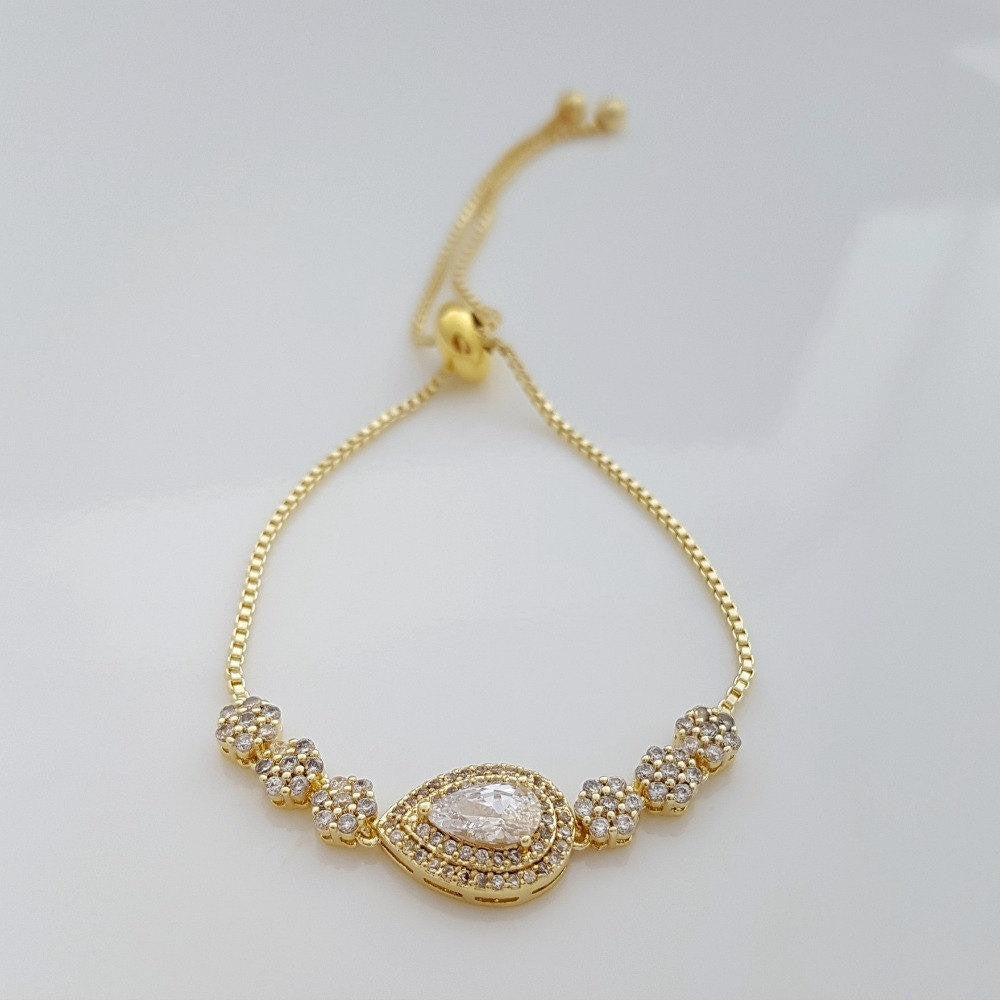 Gold Slider Clasp Wedding Bracelet- Joni