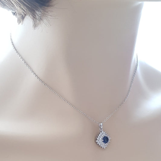 Blue and Silver Rhombus Pendant- Bright Blue