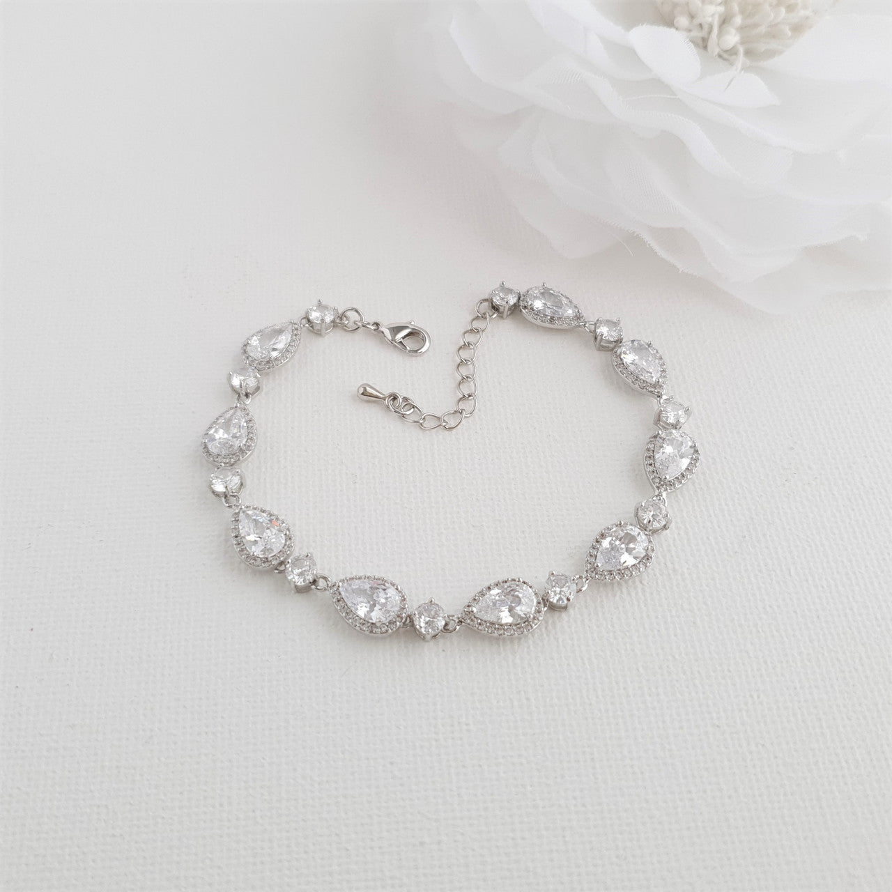 Silver Wedding Bracelet with Teardrops-Emma