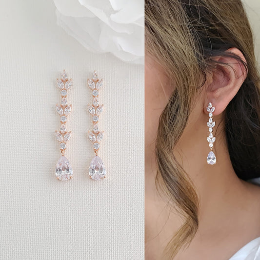 Long Earrings In Rose Gold for Weddings-Anya