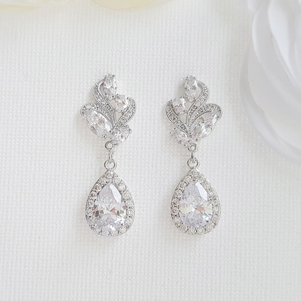 Pink Gold Bridal Earrings-Wavy
