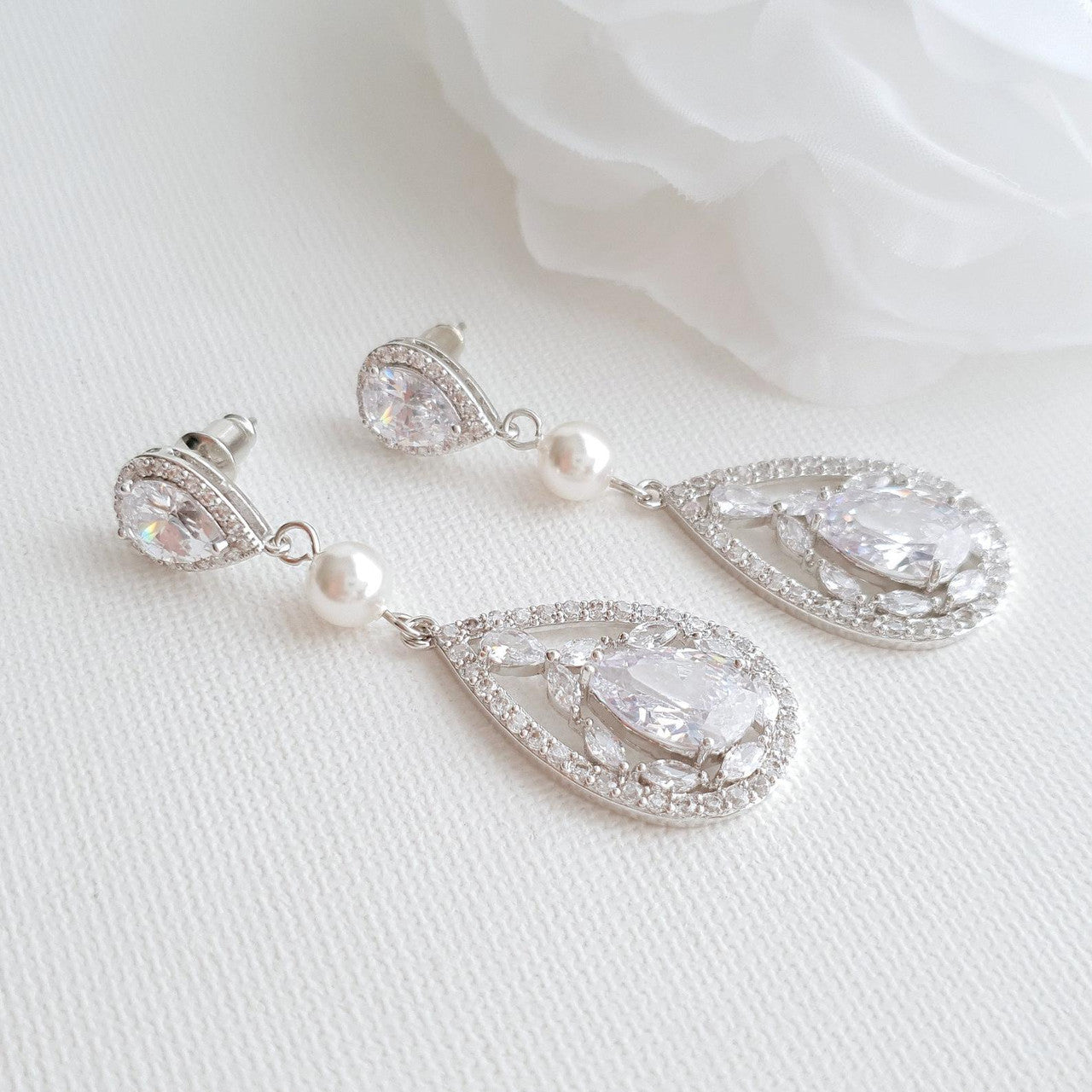 Teardrop Wedding Earrings-Esther