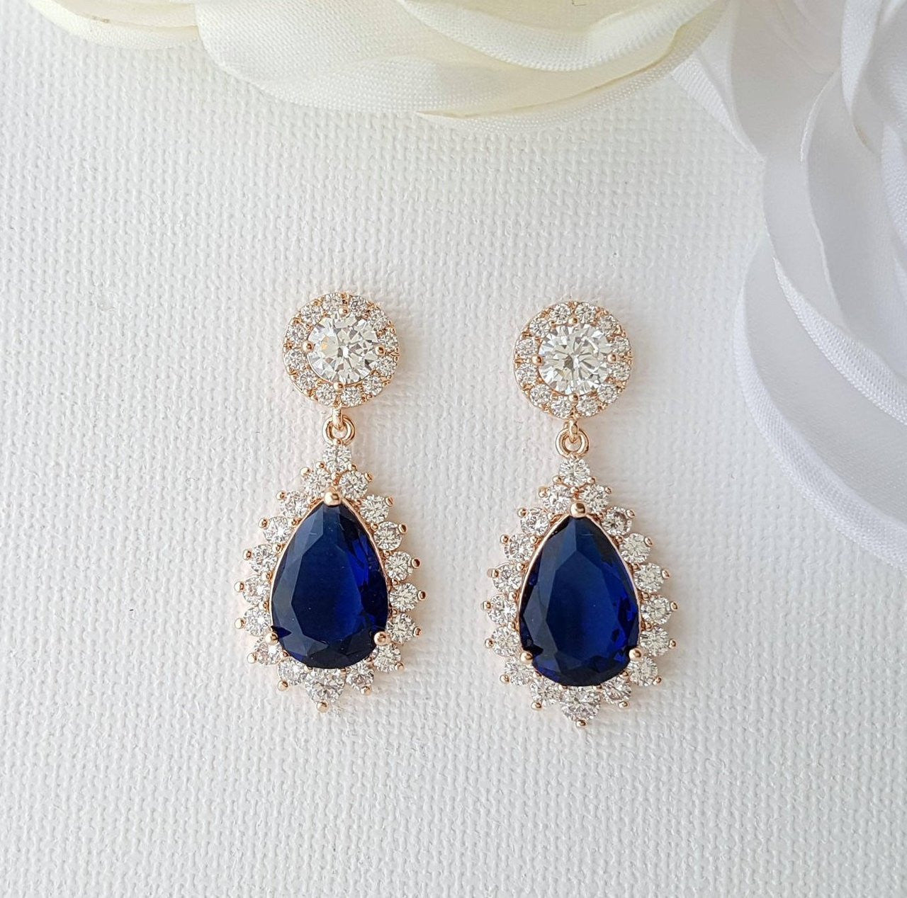 Rose Gold and Blue Clip On Earrings for Weddings-Aoi