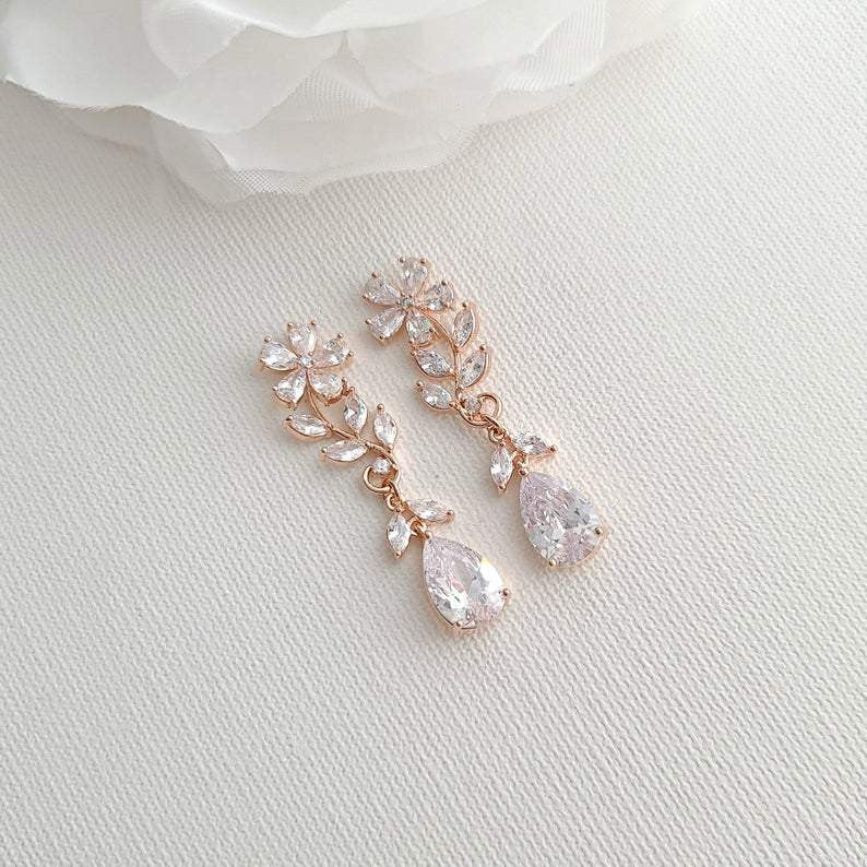 Gold Flower & Leaf Bridal Earrings -Daisy