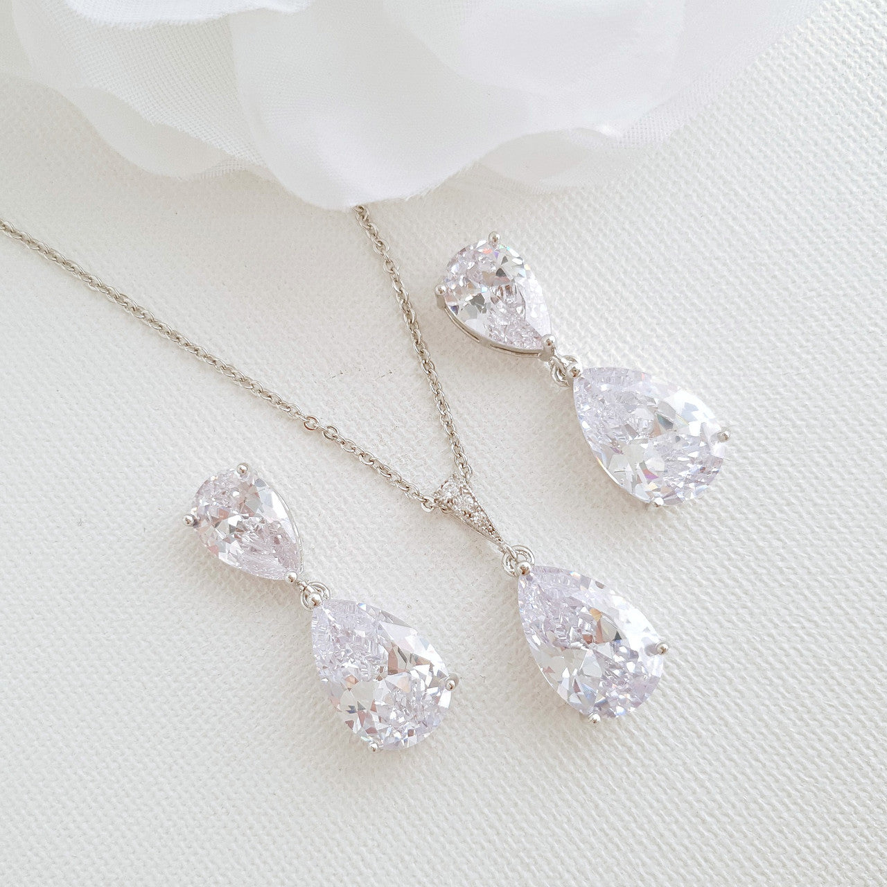 Clear Cubic Zirconia Earrings and Necklace Set in Rose Gold-Clara