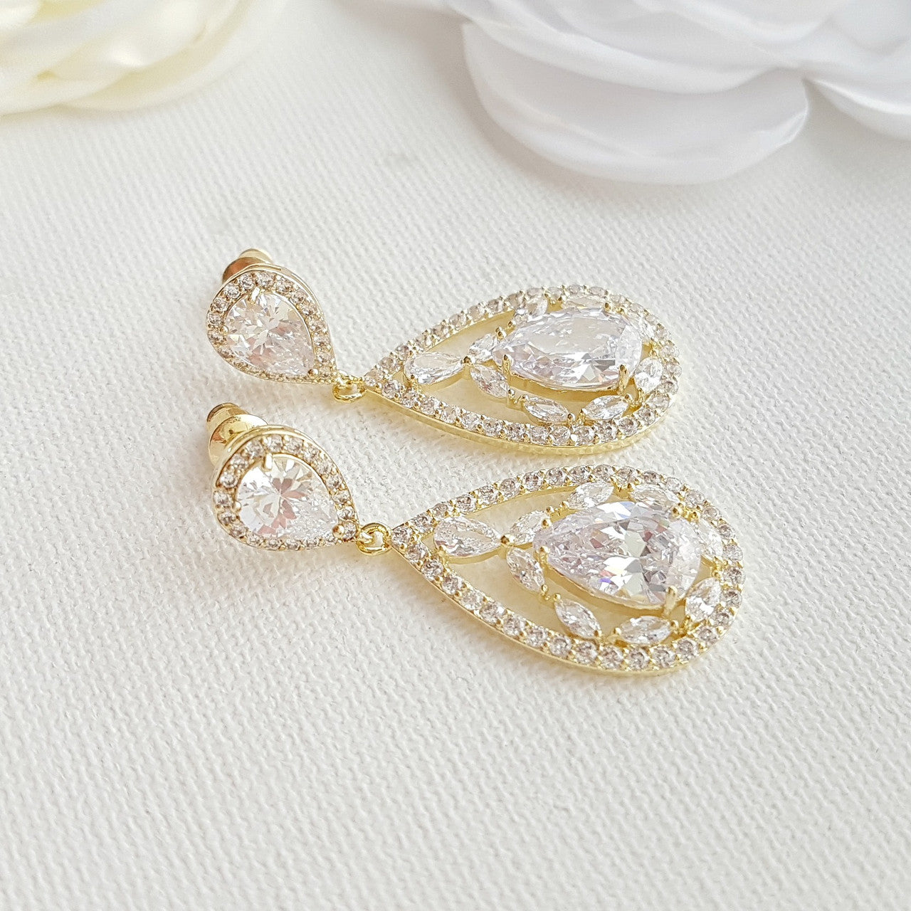 Gold Plated Drop Earrings for Wedding-Esther