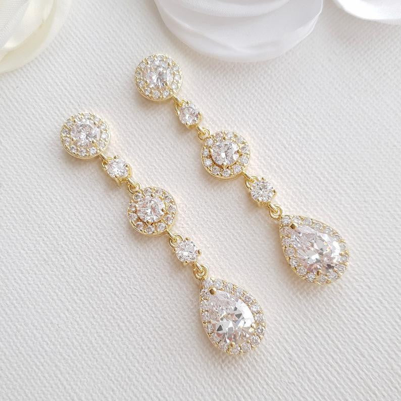 Long Rose Gold Teardrop Earrings- Reagan