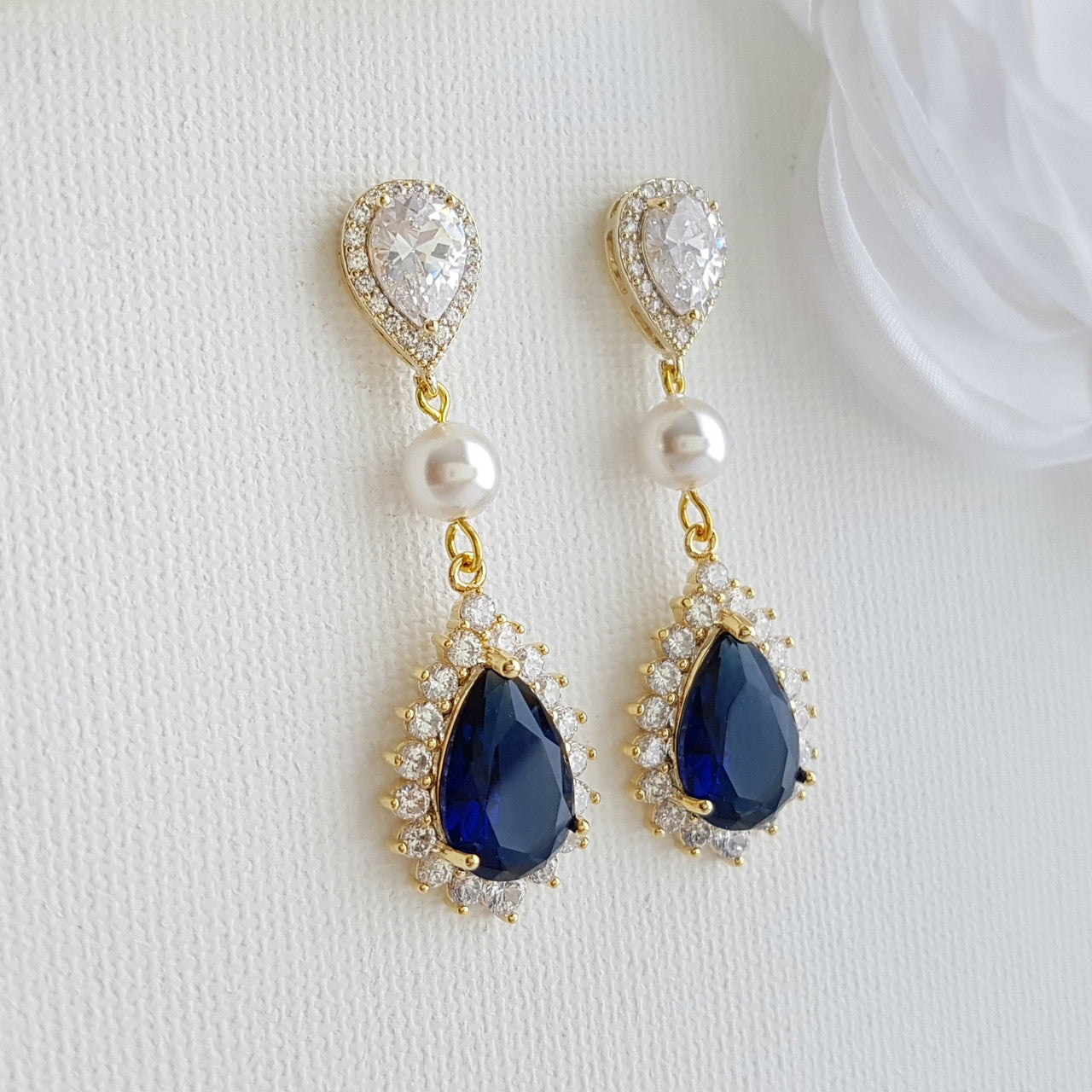 Sapphire Blue Drop Earrings Rose Gold- Aoi