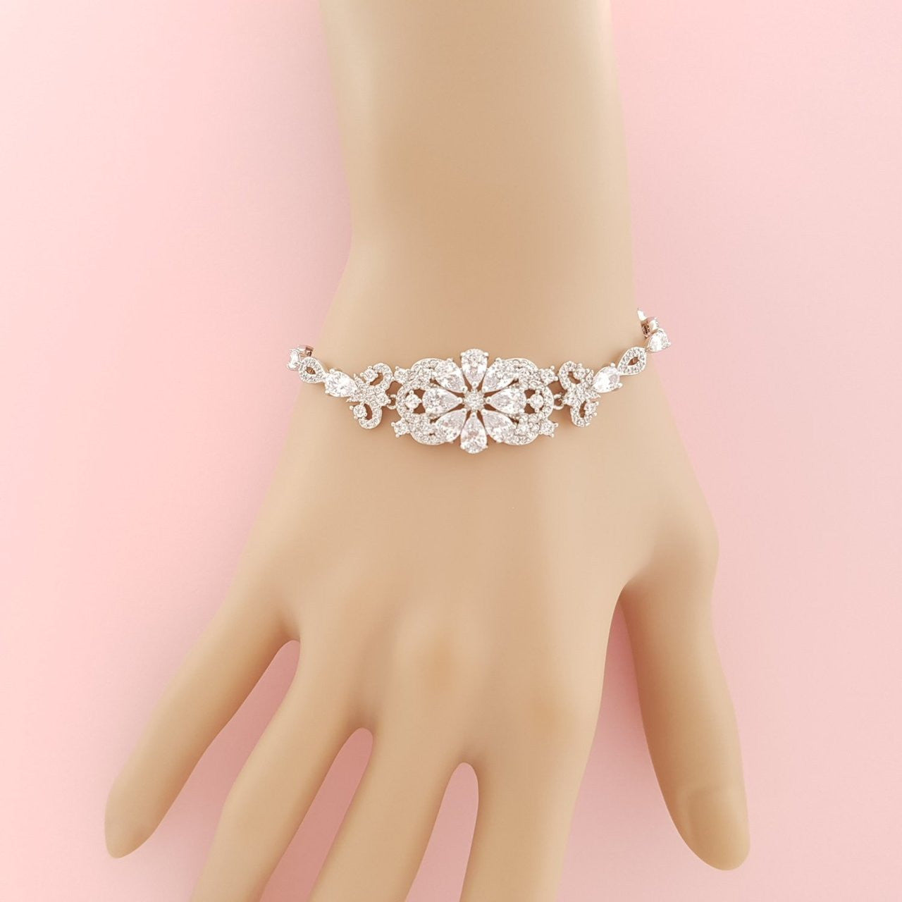 Wedding Bracelet, Flower, Crystal Bridal Bracelet, Wedding Jewelry, CZ Bracelet, Crystal Wedding Bracelet, Bridal Jewelry, Astra