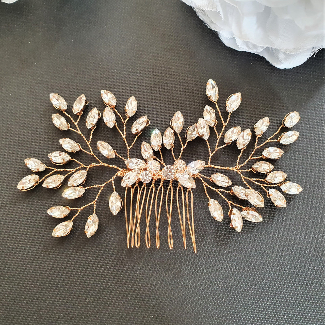 Delicate Gold and Crystal Bridal Hair Comb-Pasque