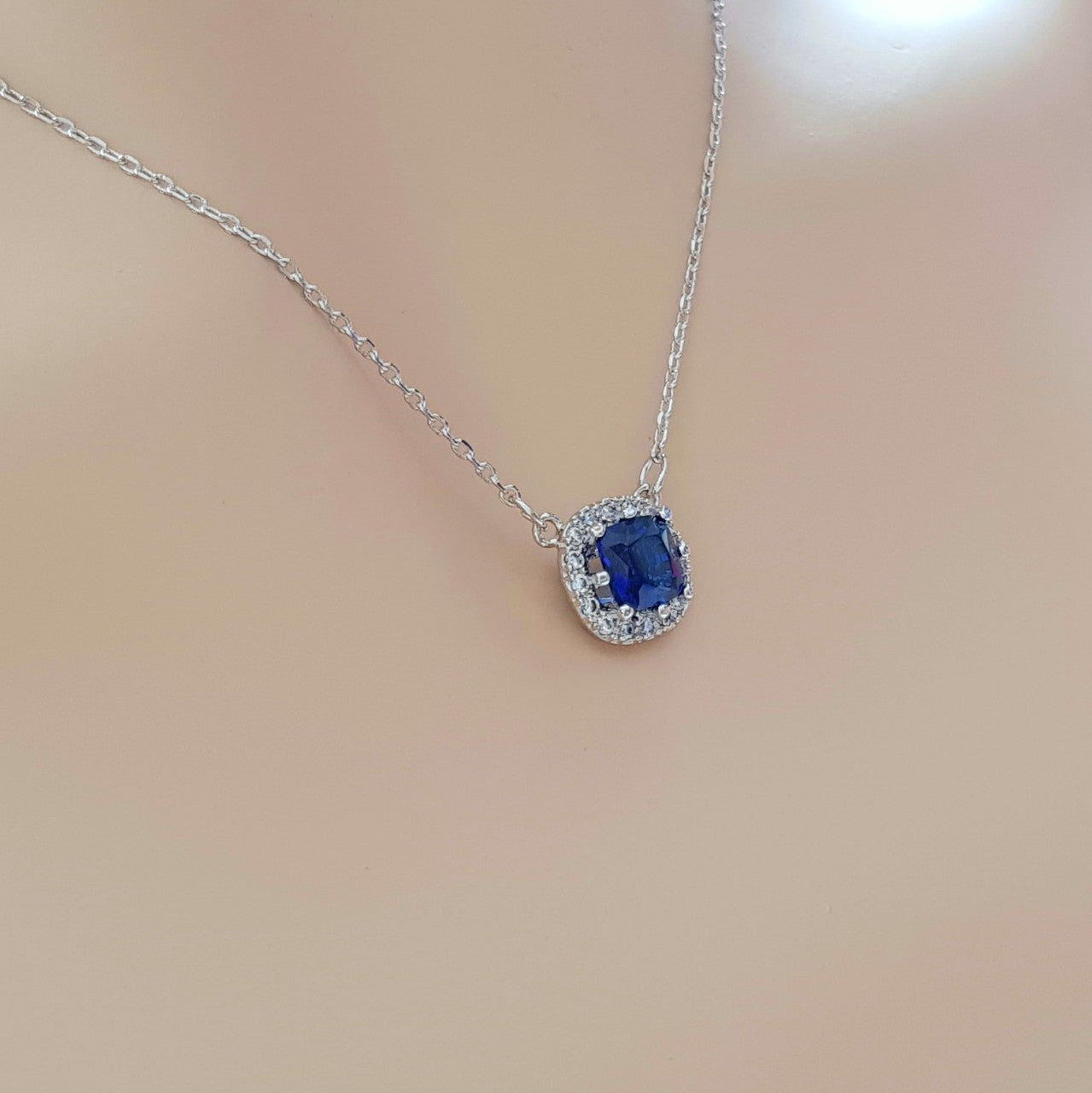 Sapphire Blue Cubic Zirconia Pendant Necklace-Azure